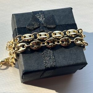 Gold Plated Puffed Mariner Link Gucci-Link Anklet or Bracelet 10.5” Adjustable